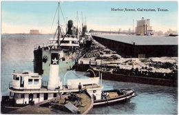 GALVESTON Texas Harbor Scene Steam Ships Animated Cotton Loading Color Unused - Galveston