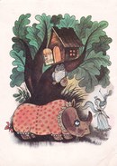 Soviet Illustration PC - Rhino Crying Owl Tree Fairy - By Chizhikov - Printed 1982 - Neushoorn