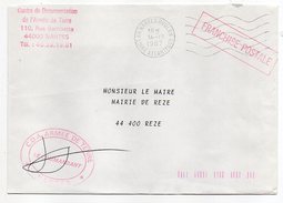 Franchise Militaire-1987--Lettre CDA Armée De Terre-Nantes-44-cachet Rouge+cachet Secap Muette NANTES DOULON - Military Postmarks From 1900 (out Of Wars Periods)
