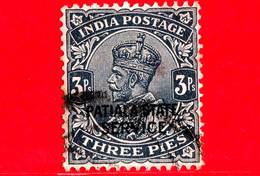 India - PATIALA State - Usato - 1932 - Servizio -  Re George V - Sovrastampato - 3 - Patiala