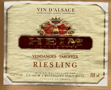 Etiquette De Vin D'Alsace Vendanges Tardives Riesling Heim Westhalten - Alcool Vignoble Cru ... - Riesling