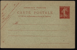 Entier Carte Postale Semeuse Camée 30ct Rouge Storch P170 M1 Carton Vert Chiffres Grêles Date 128 Neuf - Standard Postcards & Stamped On Demand (before 1995)