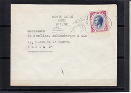 Lettre De MONACO  Le 2 2 1956 Pour  PARIS 2   Prince RAINIER III 15F Seul Sur Lettre - Covers & Documents