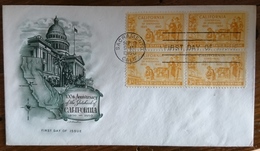 ETATS UNIS Minéraux, Or, Orpailleur, Centennial Of Statehood, FDC  Bloc De 4 émis En 1950. Cachet 9/9/1950. Bel état. - Minéraux