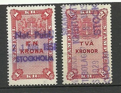 SCHWEDEN Sweden Ca 1880-1895 Stempelmarken Documentary 1 & 2 Kr. O - Revenue Stamps