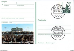 (BT2) WB-amtl.Gzs-Postkarte P 130 60(Pf) Grüngrau Mit Priv. Zudruck "Öffnung Des Brandenburger Tors Am 22.12.89" Gest. - Postcards - Used