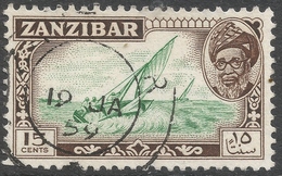 Zanzibar 1957 Sultan Kalif Bin Harub. 15c Used.  SG 360 - Zanzibar (...-1963)