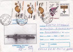 #BV6760 SUBMARINE,DOLPHIN,ITALY,COVER STATIONERY,USED,1996,ROMANIA. - Sous-marins