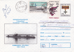 #BV6761 SUBMARINE,DOLPHIN,ITALY,COVER STATIONERY,USED,1996,ROMANIA. - Sous-marins