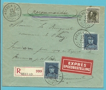 320+401 Op Brief Aangetekend Per EXPRES Met Stempel ROEULX (LE) - 1934-1935 Leopoldo III