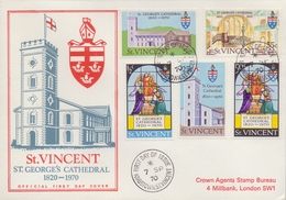 St. VINCENT :1970: Y.285-89 On FDC :  ARCHITECTURE,CATHEDRAL,HERALDRY,RELIGION,BELIEF,FAITH,VITRAIL,FIRE WINDOW, - St.Vincent (...-1979)