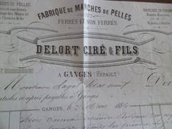 Ganges Hérault Facture Illustrée 1884 Delort Ciré Et Fils Fabrique De Manches De Pelles - Altri & Non Classificati