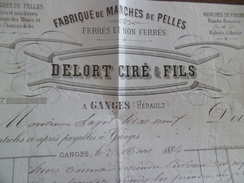 Ganges Hérault Facture Illustrée 1884 Delort Ciré Et Fils Fabrique De Manches De Pelles - Otros & Sin Clasificación