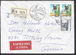 SAINT-MARIN - 1987 - Enveloppe Exprès En Recommandé De San Marino Vers Passau (Germania) 2 Scans - - Storia Postale