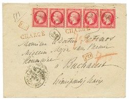 "Lettre CHARGEE Pour La MOLDAVIE " : 1864 Bande De 5 Du 80c(n°34) Obl. Etoile 23 Sur Enveloppe CHARGEE De PARIS Pour - Altri & Non Classificati