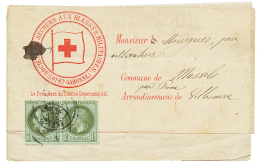 1872 1c(n°25)x2 Obl. AGEN + Cachet CROIX ROUGE SOCIETE DE SECOURS AUX BLESSES MILITAIRES LOT ET GARONNE Sur IMPRIME - Other & Unclassified