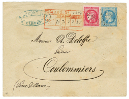 1871 80c BORDEAUX Rose Vif (n°49b) 4 Grandes Marges + 20c(n°29) Obl. Sur Enveloppe CHARGEE D' ELBEUF Pour COULOM - Other & Unclassified