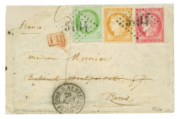 1874 CERES 5c + 15c+ 80c Obl. GC 5104 + CORR. D'ARMEES SHANG-HAI Sur Enveloppe(pd) Pour PARIS. Signé CALVES. RARE - Autres & Non Classés