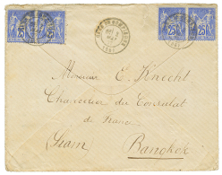 "Tarif PRE-UPU Pour Le SIAM" : 1877 25c SAGE(x4) Obl. GARE DE COMPIEGNE Sur Enveloppe Pour BANGKOK(SIAM). Verso, SINGAPO - Other & Unclassified