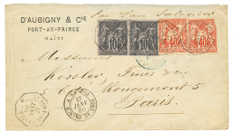 HAITI - Bureau Consulaire : 1880 SAGE 10c(x2) + 40x2(1 Ex. Pd) Obl. LE PORT-AU-PRINCE + Cachet Rare PORT AU PRINCE PAQ. - Otros & Sin Clasificación