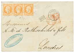 1861 Superbe Bande De 3 Du 40c(n°16) Obl. ANCRE + Paquebot AMERIQUE 25 Sept 61 Sur Lettre De CONSTANTINOPLE Pour L' - Sonstige & Ohne Zuordnung