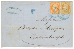 1862 10c(n°21)+ 40c(n°23) Obl. Cachet Bleu Du Paquebot CYDNUS Sur Lettre De MARSEILLE Pour CONSTANTINOPLE. RARE. - Otros & Sin Clasificación