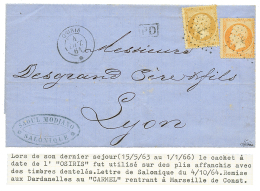 "OSIRIS" : 1861 10c(n°21) + 40c(n°23) Obl. ANCRE + Paquebot OSIRIS 4 Oct 64 Sur Lettre De SALONIQUE Pour LYON. V - Sonstige & Ohne Zuordnung