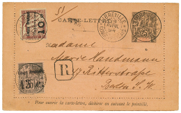 CONGO : 1894 Entier 25c + 15 S/ 25c(n°7) + 10c S/ 1F TAXE(n°11) Obl. LIBREVILLE En RECOMMANDE Pour BERLIN. Timbr - Autres & Non Classés