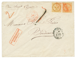 GUADELOUPE : 1870 AIGLE 10c + 40c Obl. Losande Points En ROUGE (trés Rare) + Cachet GUADELOUPE BASSE-TERRE En ROU - Other & Unclassified