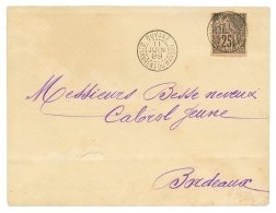 GUYANE : 1889 COLONIE GENERALE 25c Obl. ST LAURENT DU MARONI Sur Enveloppe(pd) Pour BORDEAUX. Bureau Rare Sur CG. Superb - Autres & Non Classés