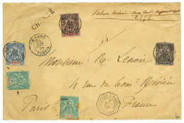 "TA-LUNG - VALEURS DECLARE" : 1899 5c(x2) Un Ex. Pd + 10c+ 15c+ 25c Obl. TA- LUNG TONKIN Sur Enveloppe CHARGE + "VALEUR - Other & Unclassified