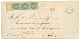 INDES FRANCAISES : 1873 COLONIES GENERALES Rarissime Bande De 3 Du 1c EMPIRE LAURE(n°7) + 15c CERES(n°22) Tous T - Other & Unclassified