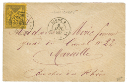 "LIGNE O - ESCALE DE PONDICHERY " : 1880 35c SAGE Obl. Cachet Trés Rare LIGNE O PAQ FR N°1 Sur Enveloppe Pour - Other & Unclassified