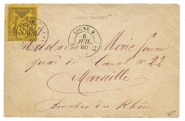 "LIGNE O - ESCALE DE PONDICHERY " : 1880 35c SAGE Obl. Cachet Trés Rare LIGNE O PAQ FR N°1 Sur Enveloppe Pour - Altri & Non Classificati