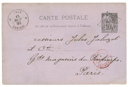 "KARIKAL" : 1892 Entier 10c Obl. Losange INDE + INDE KARIKAL Pour PARIS. Rare. TB. - Other & Unclassified