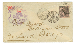 MADAGASCAR - BRITISH MAIL : 1888 COLONIE GENERALE 25c Obl. TAMATAVE + LIGNE T PAQ FR N°6 + Cachet Provisoire Tr&eacu - Other & Unclassified