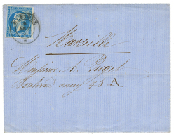 MONACO : 1860 FRANCE 20c(n°14) TTB Margé Obl. Cachet Sarde MENTONE Sur Lettre Pour MARSEILLE. Trés RAR - Otros & Sin Clasificación