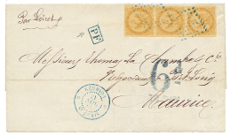 1865 Superbe Bande De 3 Du 10c AIGLE Obl. Losange De Points + REUNION ST DENIS Sur Lettre Pour L' ILE MAURICE. Tarif BAT - Altri & Non Classificati