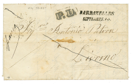 DARDANELLES : 1855 DARDANELLES/ SEPTEMBRE.13 + P.D On Entire Letter Via TRIESTE To LIVORNO(ITALY). Very Few Letters Kwow - Other & Unclassified