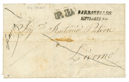 DARDANELLES : 1855 DARDANELLES/ SEPTEMBRE.13 + P.D On Entire Letter Via TRIESTE To LIVORNO(ITALY). Very Few Letters Kwow - Autres & Non Classés