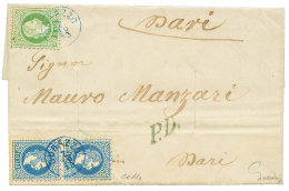 DURAZZO - ALBANIA : 1873 3 Soldi + Pair 10 Soldi Canc. DURAZZO In Blue On Entire Letter To ITALY. Signed COLLA & FER - Other & Unclassified