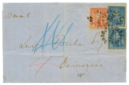 BARBADOS : 1871 1d(x2)+ 4d Canc. I + BARBADOS(verso) On Entire Letter To DEMERARA (BRITISH GUIANA). Vvf. - Barbades (1966-...)