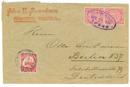 1901 KIAUTSCHOU 10pf Canc. TSINGTAU + CHINA 5c(x2) Canc. KIAOCHOW In Violet On Envelope To BERLIN. RARE Mixed Franking. - Sonstige & Ohne Zuordnung