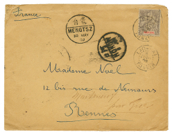 1902 INDOCHINA 15c Canc. LAO-KAI TONKIN + Chinese Cachets HOKOW + MENGTSZ On Envelope To FRANCE. Scarce. Vf. - Altri & Non Classificati