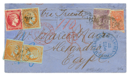 EGYPT - GREEK POST OFFICE : 1865 GREAT BRITAIN 4d + 6d Canc. 493 + MANCHESTER PAID In Red On Envelope Via "TRIEST" & - Sonstige & Ohne Zuordnung