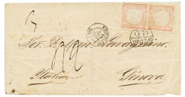 CALLAO : 1864 PERU 1d(x2) Canc. By GB/2F87c Exchange Mark + "42" Tax Marking(triple Rate) On Envelope To ITALY. Verso, B - Otros & Sin Clasificación