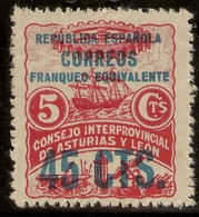 Asturias Y Leon  Edifil  9*  5 Céntimos Rojo Sobrecarga 45  1937   NL843 - Asturië & Leon