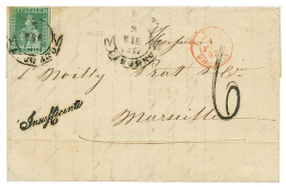 TOSCANY : 1857 4cr With 4 Large Margins Canc. LIVORNO + INSUFFICIENTE + "6" Tax Marking On Entire Letter To FRANCE. Supe - Other & Unclassified