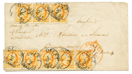 NETHERLANDS : 1855 15c Orange Strip Of 5 + Strip Of 3 Canc. DELFT On Cover To ISPWICH (GREAT BRITAIN). Very Nice Quality - Other & Unclassified