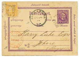 "NETHERLAND INDIES To JOHORE" : 1894 P./Stat 5c (+ Reply) + 2 1/2c(fault) Canc. WELTEVREDEN + SINGAPORE + Red Cachet JOH - Niederländisch-Indien